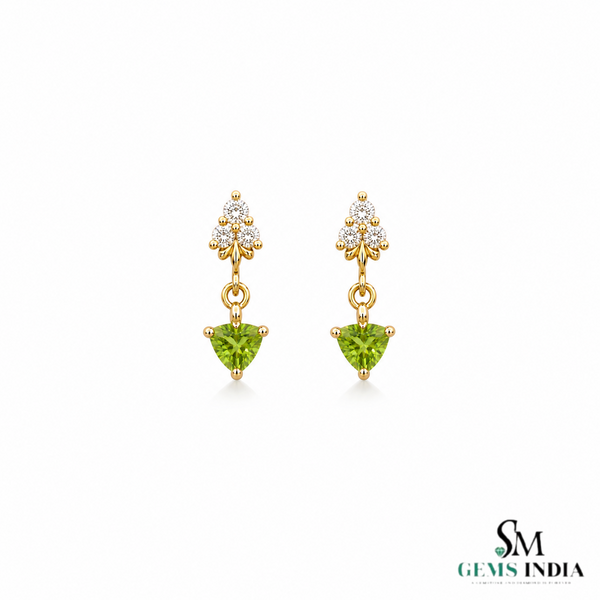 Trillion Cut Peridot & Diamond Drop Dangle Earrings for Women - Fine Gemstone Jewelry