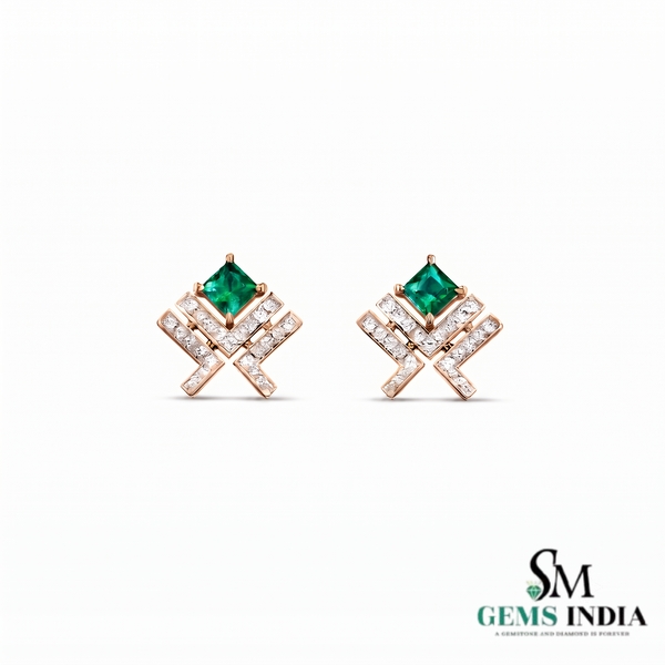 Princess Cut Emerald Green Geometric Stud Earrings - Fine Jewelry Earrings