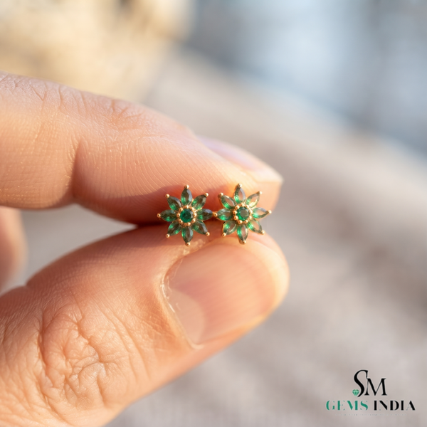 Marquise Cut Emerald Floral Stud Earrings - Earrings for Women