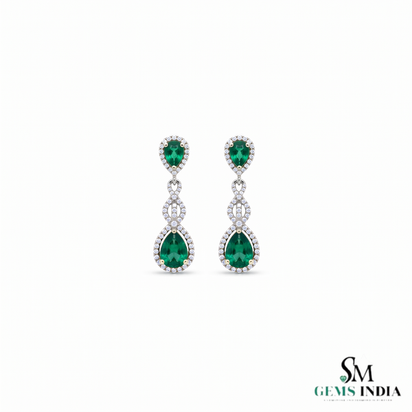 Pear cut Natural Emerald Teardrop Dangle Earrings for Women - Gift For Her