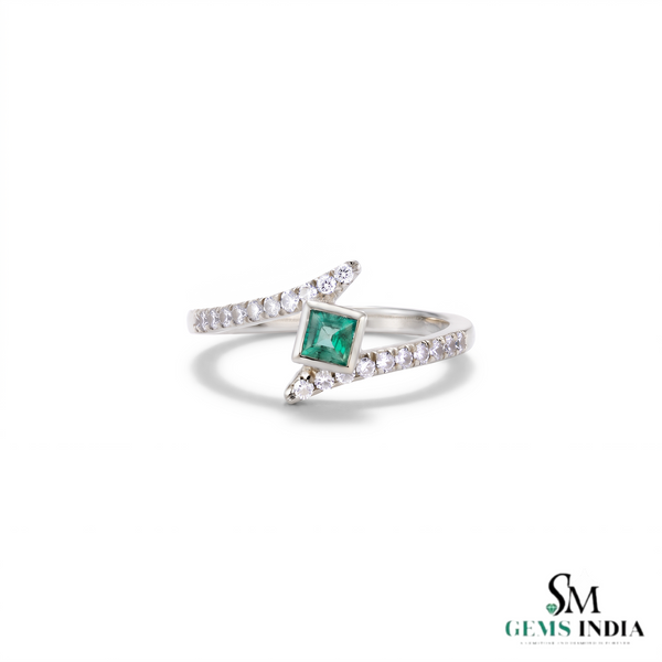 Princess Cut Emerald Diamond Bypass Ring - Crossover Promise Ring