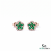 Pear Cut Emerald Flower Stud Earrings with Diamond Halo - Fine Jewelry