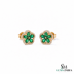 Pear Cut Emerald Flower Stud Earrings with Diamond Halo - Fine Jewelry