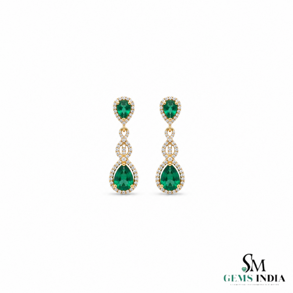Pear cut Natural Emerald Teardrop Dangle Earrings for Women - Gift For Her