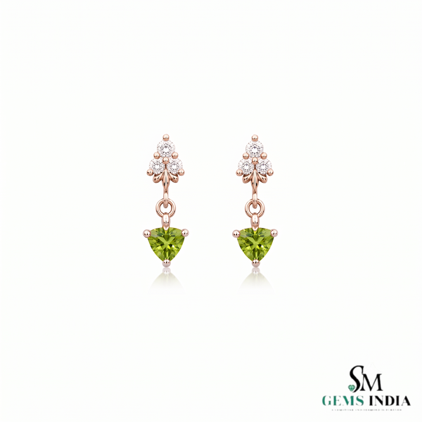 Trillion Cut Peridot & Diamond Drop Dangle Earrings for Women - Fine Gemstone Jewelry