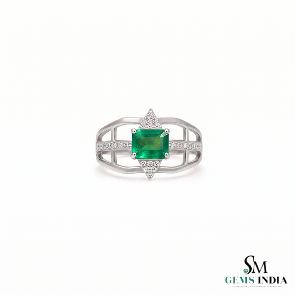Emerald cut Emerald & Diamond Ring - Art Deco Ring