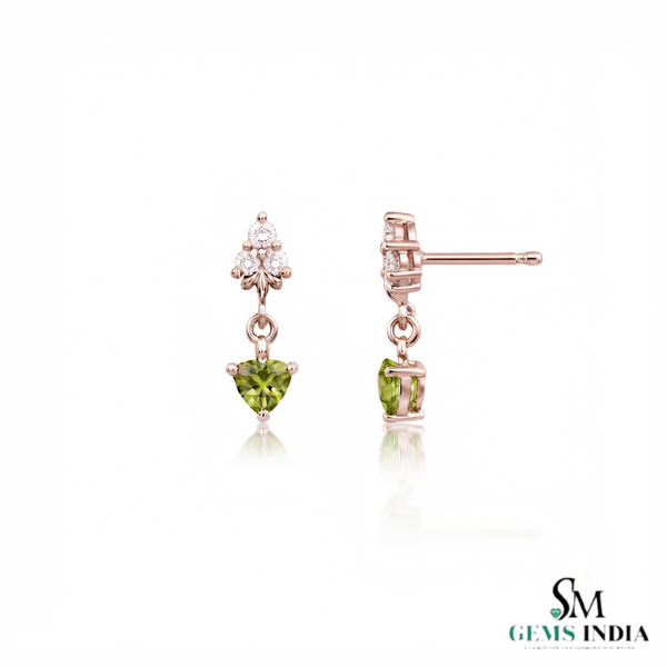 Trillion Cut Peridot & Diamond Drop Dangle Earrings for Women - Fine Gemstone Jewelry