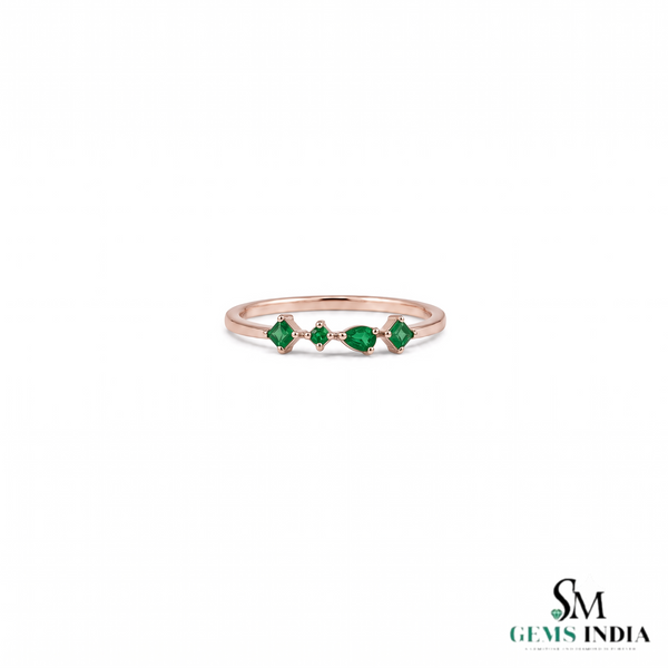 Natural Pear, Round ans Square Mixed Cut Emerald Ring - Promise Ring for Her