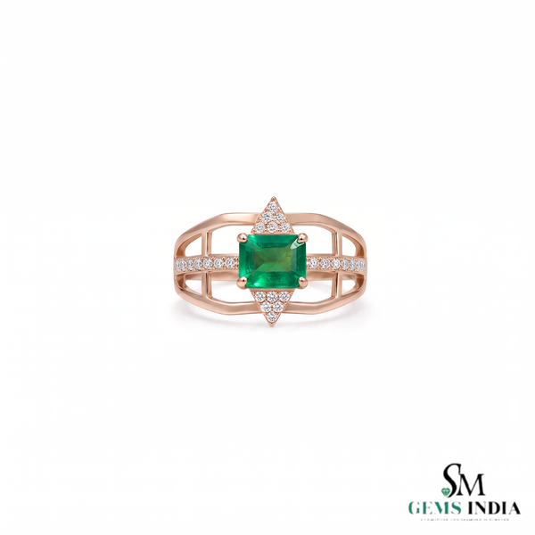 Emerald cut Emerald & Diamond Ring - Art Deco Ring