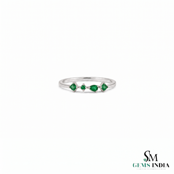 Natural Pear, Round ans Square Mixed Cut Emerald Ring - Promise Ring for Her