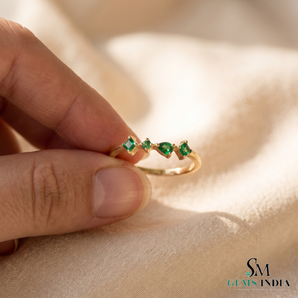 Natural Pear, Round ans Square Mixed Cut Emerald Ring - Promise Ring for Her