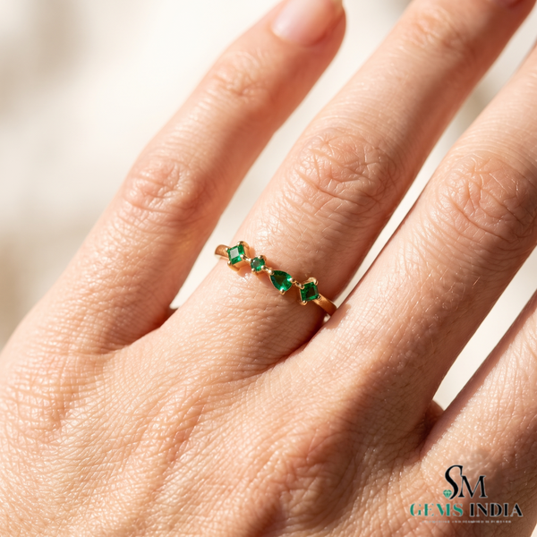 Natural Pear, Round ans Square Mixed Cut Emerald Ring - Promise Ring for Her