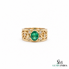Doppelter Smaragd-Ring in offenem Design aus 14 Karat Gold – Band mit quadratisch und rund geschliffenen grünen Edelsteinen
