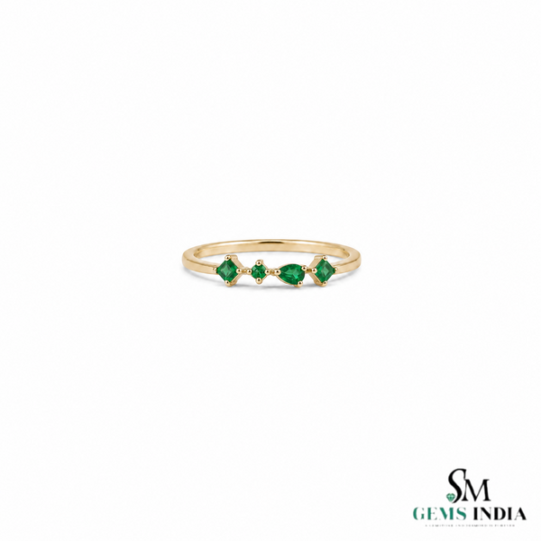 Natural Pear, Round ans Square Mixed Cut Emerald Ring - Promise Ring for Her