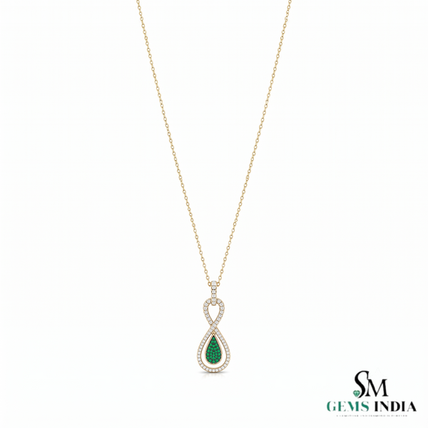 Round Natural Emerald Infinity Teardrop Pendant - Green Gemstone Jewelry
