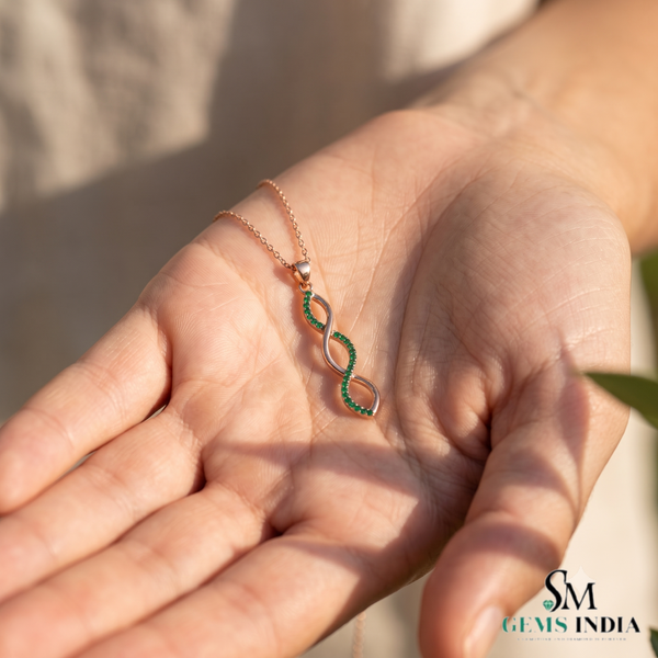 Minimalist Round Emerald Infinity Wave Pendant - Gift For Her