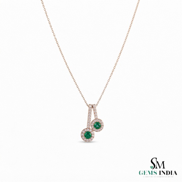 Natural Emerald & Diamond Double Circle Drop Pendant- Emerald jewelry for women