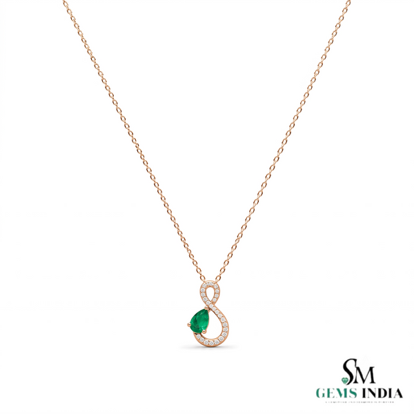 Natural Pear Cut Emerald & Diamond Infinity Pendant - Elegant Anniversary Gift