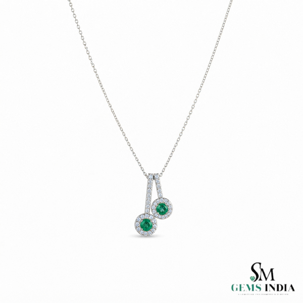 Natural Emerald & Diamond Double Circle Drop Pendant- Emerald jewelry for women