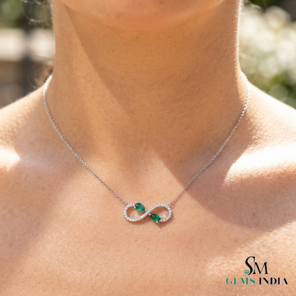 Natural Pear Cut Emerald & Diamond Infinity Necklace - Elegant Gold Necklace