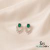 Emerald Cut Emerald Green Heart Drop Earrings with Diamond Accents
