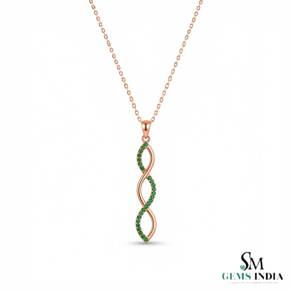Minimalist Round Emerald Infinity Wave Pendant - Gift For Her