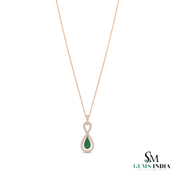 Round Natural Emerald Infinity Teardrop Pendant - Green Gemstone Jewelry