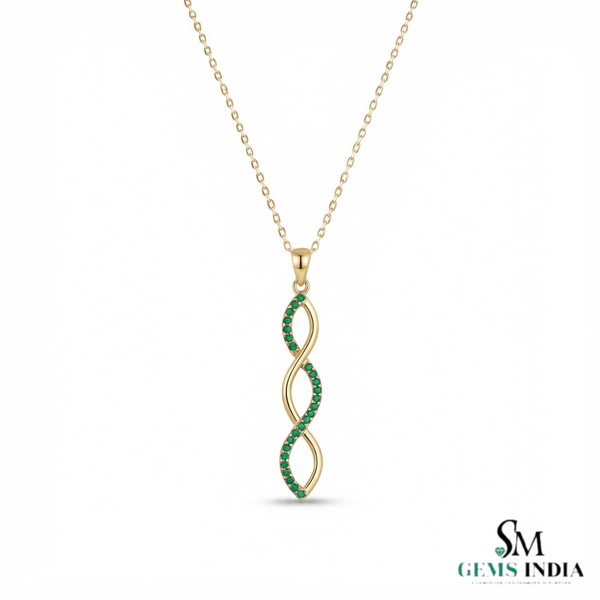 Minimalist Round Emerald Infinity Wave Pendant - Gift For Her