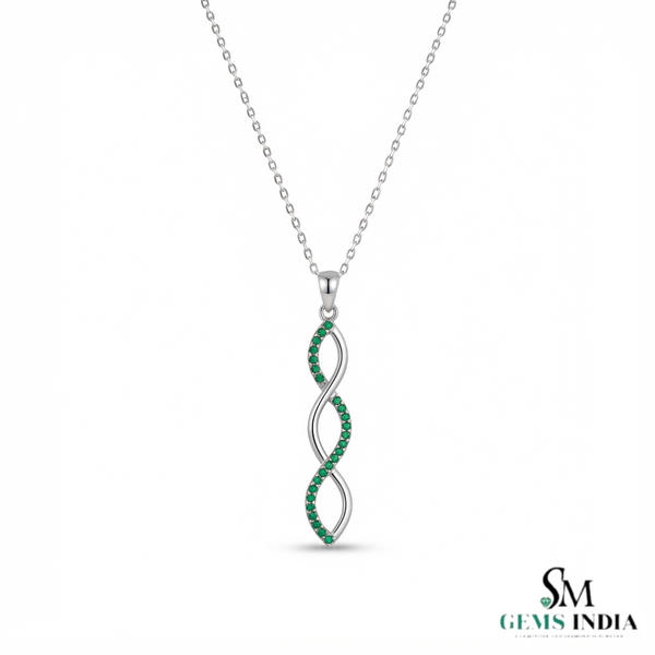 Minimalist Round Emerald Infinity Wave Pendant - Gift For Her