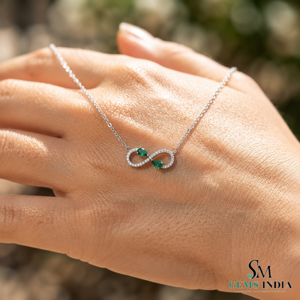 Natural Pear Cut Emerald & Diamond Infinity Necklace - Elegant Gold Necklace