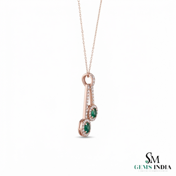 Natural Emerald & Diamond Double Circle Drop Pendant- Emerald jewelry for women