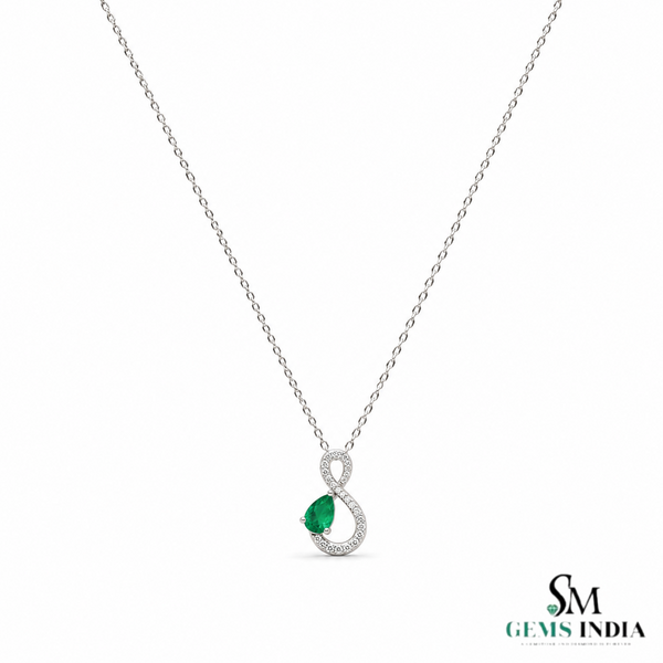 Natural Pear Cut Emerald & Diamond Infinity Pendant - Elegant Anniversary Gift