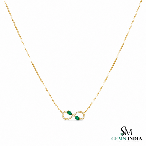 Natural Pear Cut Emerald & Diamond Infinity Necklace - Elegant Gold Necklace