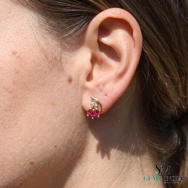 Marquise Ruby Floral Stud Earrings with Diamond Accents - Women's Ruby Earrings