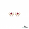 Round Ruby Bow Stud Earrings with Diamond Accents - Fine Jewelry for Women