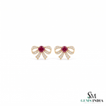 Round Ruby Bow Stud Earrings with Diamond Accents - Fine Jewelry for Women