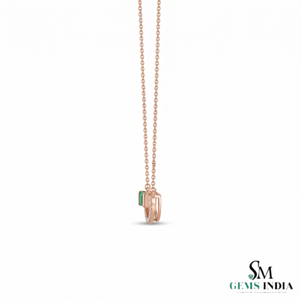 Baguettes Green Emerald Pendant with Diamond Horseshoe Design - Green Gemstone Jewelry