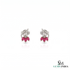 Marquise Ruby Floral Stud Earrings with Diamond Accents - Women's Ruby Earrings
