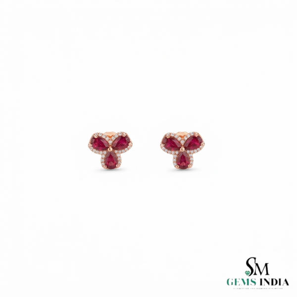 Pear Cut Ruby with Diamond Accent Butterfly Stud Earrings - July Birthstone Jewelry