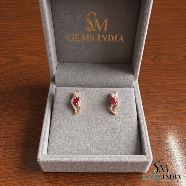 Luxury Pear Cut Ruby Diamond Swirl Stud Earrings - Gift For Her