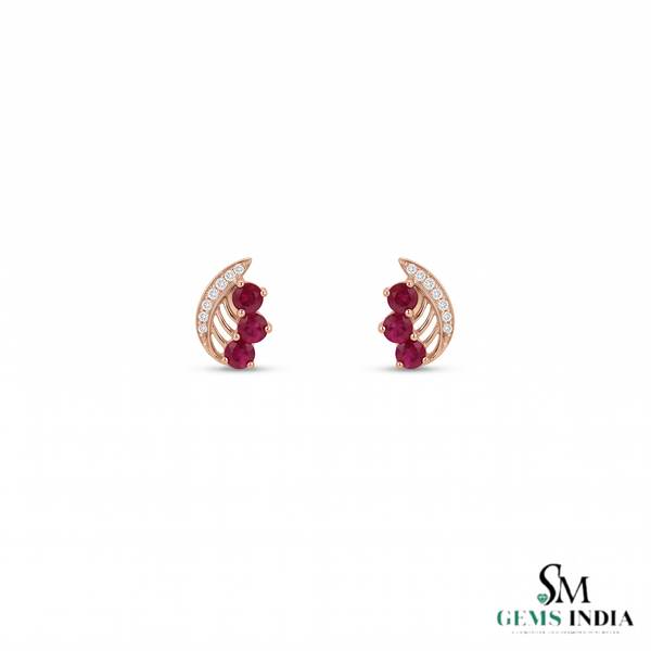 Natural Ruby Leaf Stud Earrings Diamond Accent Fine Jewelry - Anniversary Gift For Her