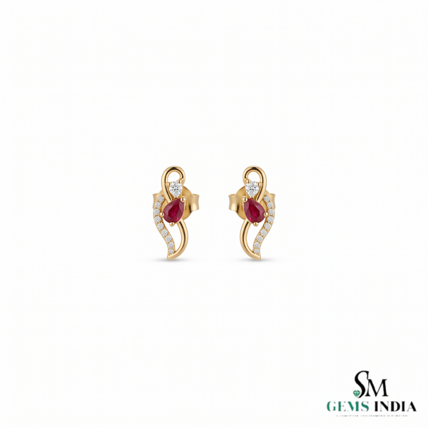 Luxury Pear Cut Ruby Diamond Swirl Stud Earrings - Gift For Her