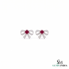Round Ruby Bow Stud Earrings with Diamond Accents - Fine Jewelry for Women