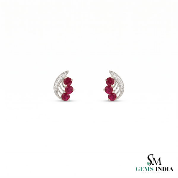 Natural Ruby Leaf Stud Earrings Diamond Accent Fine Jewelry - Anniversary Gift For Her