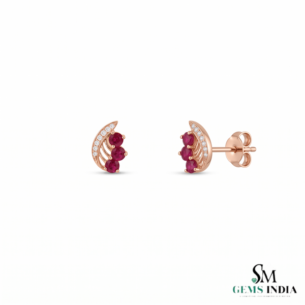 Natural Ruby Leaf Stud Earrings Diamond Accent Fine Jewelry - Anniversary Gift For Her