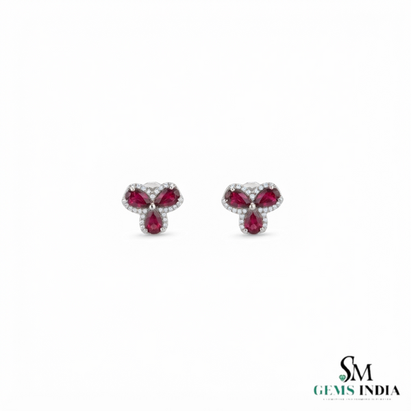 Pear Cut Ruby with Diamond Accent Butterfly Stud Earrings - July Birthstone Jewelry