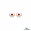 Round Ruby Bow Stud Earrings with Diamond Accents - Fine Jewelry for Women