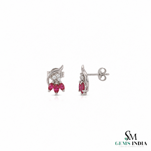 Marquise Ruby Floral Stud Earrings with Diamond Accents - Women's Ruby Earrings