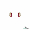 Natural Ruby Leaf Stud Earrings Diamond Accent Fine Jewelry - Anniversary Gift For Her