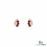 Natural Ruby Leaf Stud Earrings Diamond Accent Fine Jewelry - Anniversary Gift For Her
